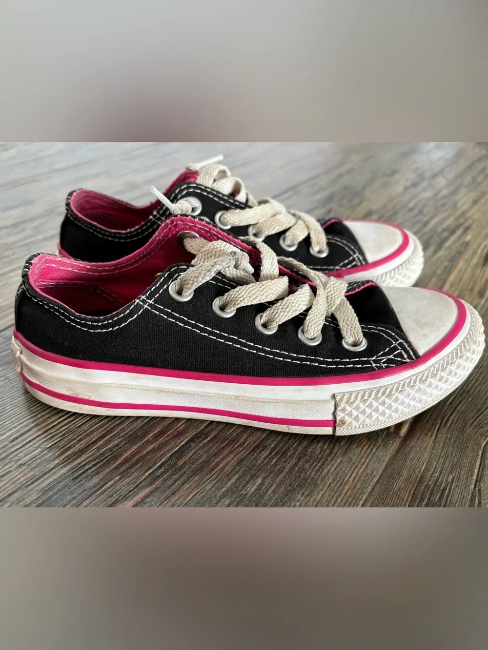Converse Chuck Taylor Double Tongue Oxford Low Top Sneakers Jrs Sz 11 Black Pink
